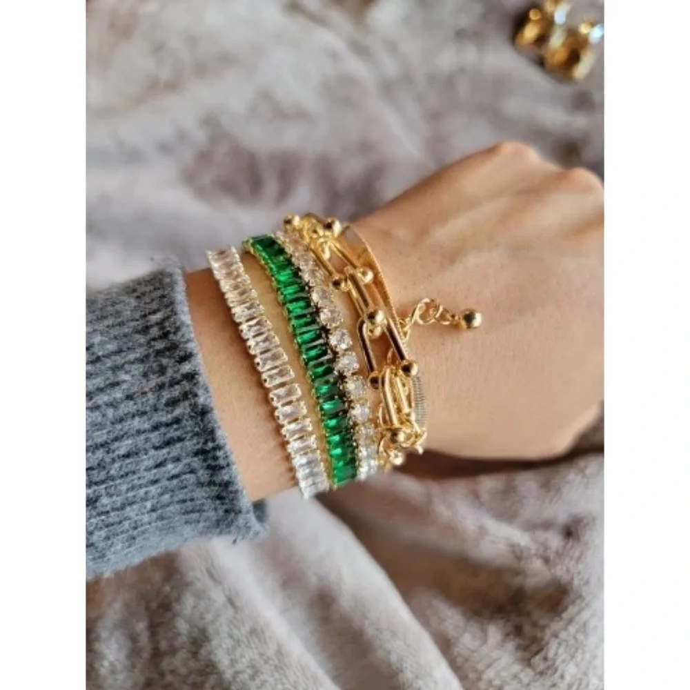 Zara Rainbow Emerald Cut Rectangle Multi-Color Baroque Crystals Bead Bracelet